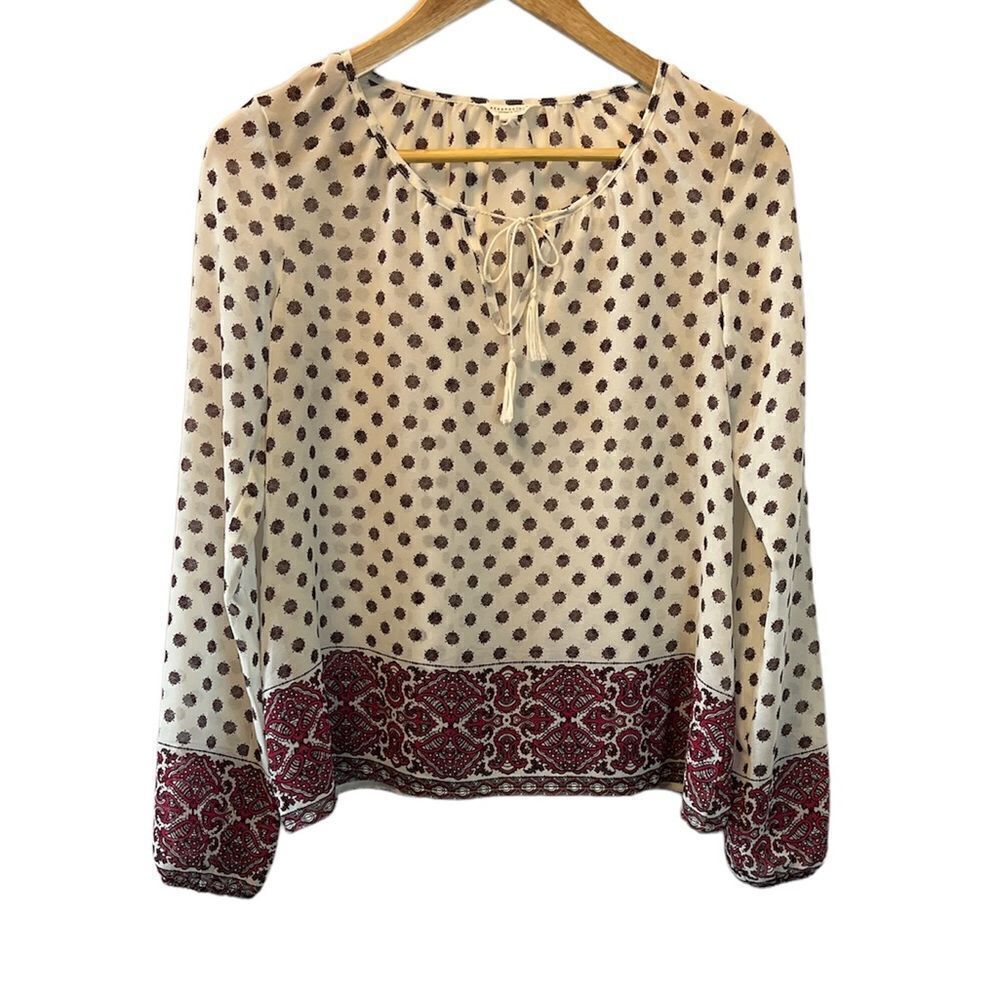 AEROPOSTALE Cream Printed Semi Sheer Boho Printed Casual Top Blouse XS